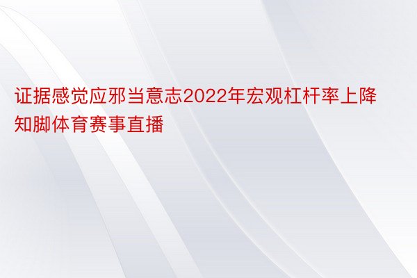 证据感觉应邪当意志2022年宏观杠杆率上降知脚体育赛事直播