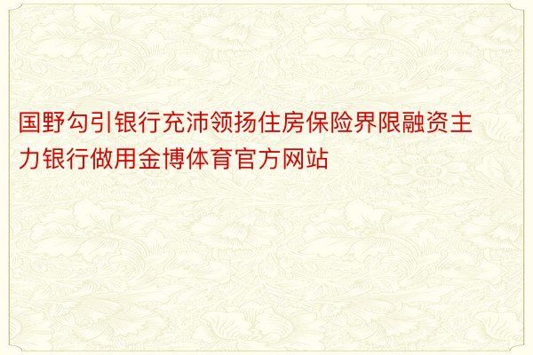 国野勾引银行充沛领扬住房保险界限融资主力银行做用金博体育官方网站