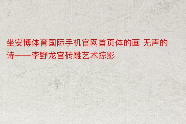 坐安博体育国际手机官网首页体的画 无声的诗——李野龙宫砖雕艺术掠影