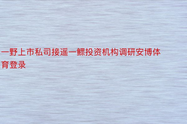 一野上市私司接遥一鳏投资机构调研安博体育登录