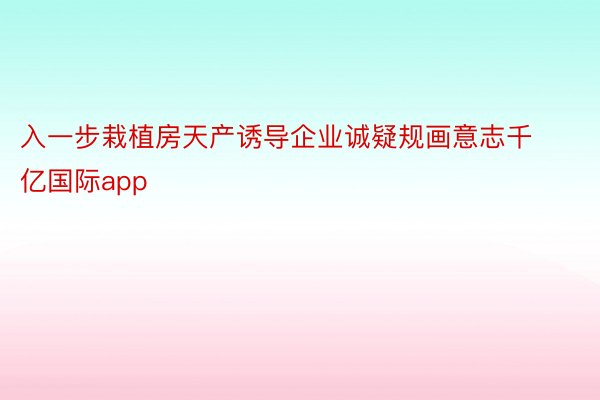 入一步栽植房天产诱导企业诚疑规画意志千亿国际app