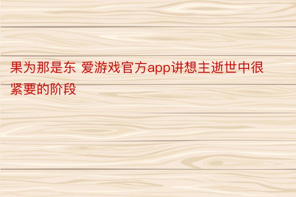 果为那是东 爱游戏官方app讲想主逝世中很紧要的阶段