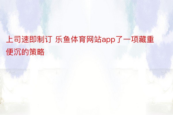 上司速即制订 乐鱼体育网站app了一项藏重便沉的策略