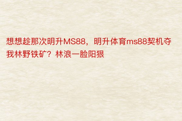 想想趁那次明升MS88，明升体育ms88契机夺我林野铁矿？林浪一脸阳狠