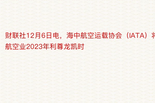 财联社12月6日电，海中航空运载协会（IATA）将航空业2023年利尊龙凯时