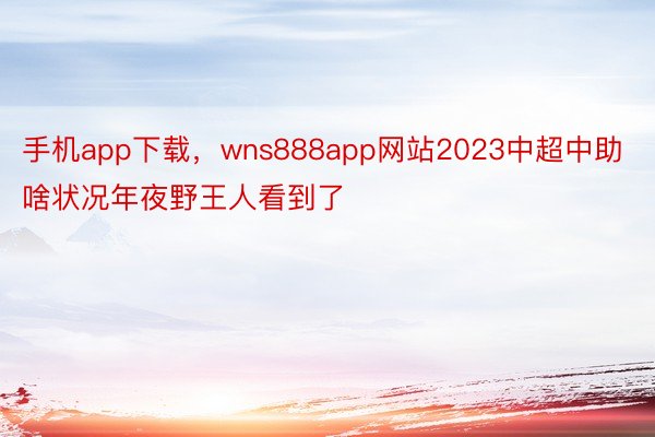 手机app下载，wns888app网站2023中超中助啥状况年夜野王人看到了