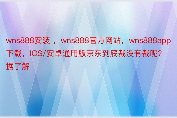 wns888安装 ，wns888官方网站，wns888app下载，IOS/安卓通用版京东到底裁没有裁呢？据了解