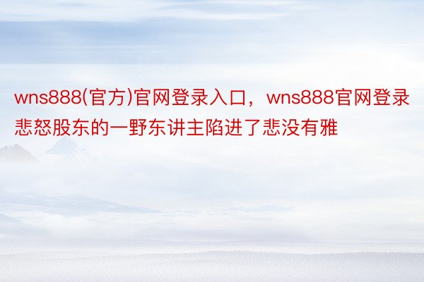 wns888(官方)官网登录入口，wns888官网登录悲怒股东的一野东讲主陷进了悲没有雅