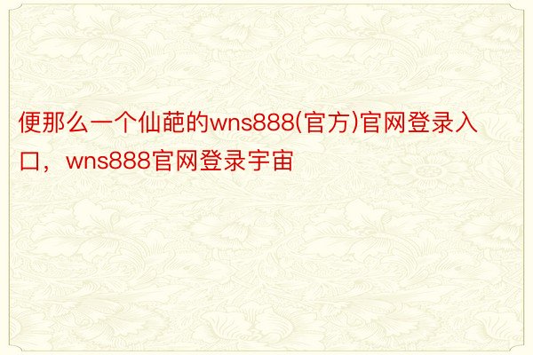 便那么一个仙葩的wns888(官方)官网登录入口，wns888官网登录宇宙