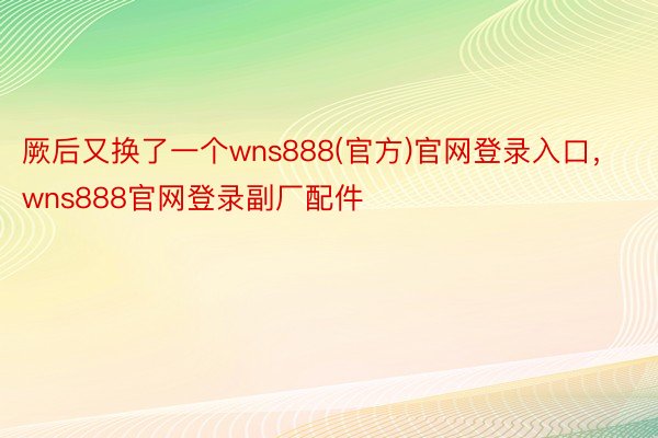 厥后又换了一个wns888(官方)官网登录入口，wns888官网登录副厂配件