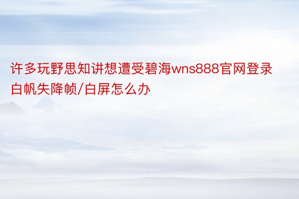 许多玩野思知讲想遭受碧海wns888官网登录白帆失降帧/白屏怎么办