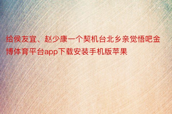 给侯友宜、赵少康一个契机台北乡亲觉悟吧金博体育平台app下载安装手机版苹果