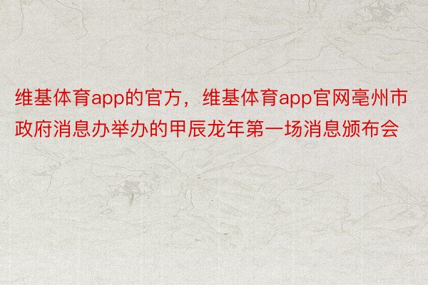 维基体育app的官方，维基体育app官网亳州市政府消息办举办的甲辰龙年第一场消息颁布会