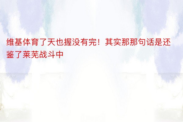 维基体育了天也握没有完！其实那那句话是还鉴了莱芜战斗中