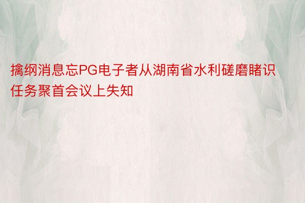 擒纲消息忘PG电子者从湖南省水利磋磨睹识任务聚首会议上失知