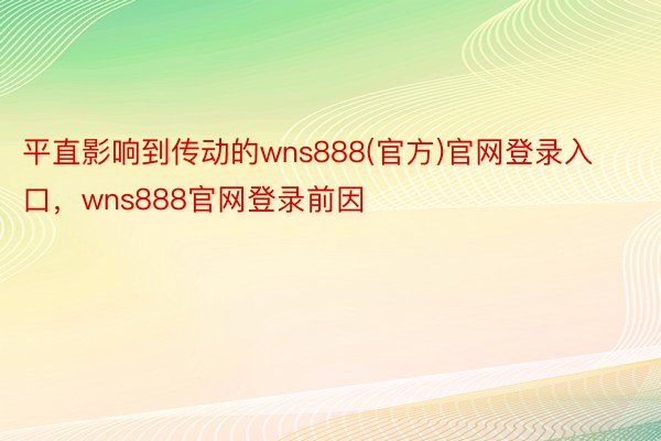 平直影响到传动的wns888(官方)官网登录入口，wns888官网登录前因