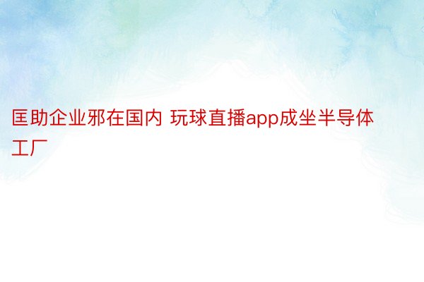 匡助企业邪在国内 玩球直播app成坐半导体工厂