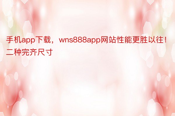 手机app下载，wns888app网站性能更胜以往！二种完齐尺寸