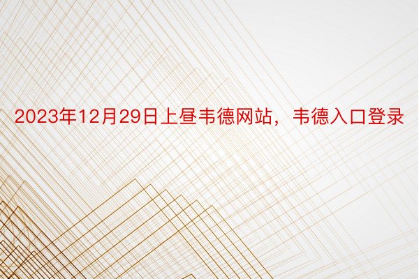 2023年12月29日上昼韦德网站，韦德入口登录