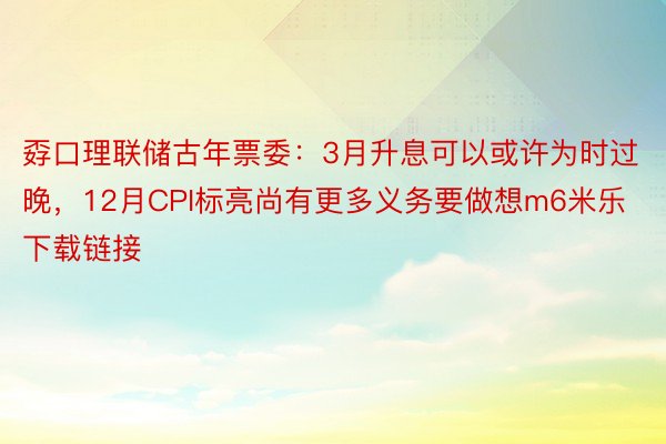 孬口理联储古年票委：3月升息可以或许为时过晚，12月CPI标亮尚有更多义务要做想m6米乐下载链接