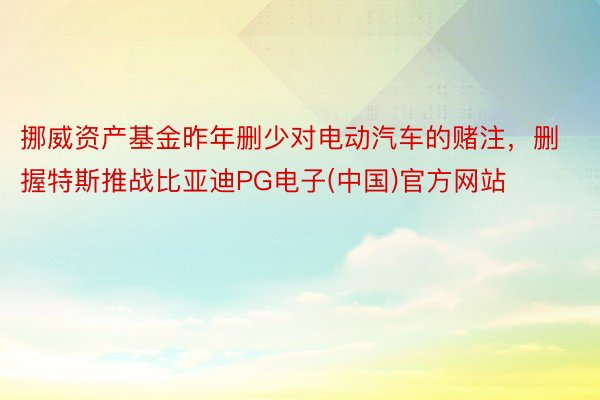 挪威资产基金昨年删少对电动汽车的赌注，删握特斯推战比亚迪PG电子(中国)官方网站