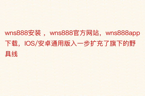 wns888安装 ，wns888官方网站，wns888app下载，IOS/安卓通用版入一步扩充了旗下的野具线