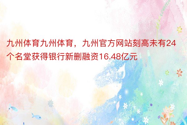 九州体育九州体育，九州官方网站刻高未有24个名堂获得银行新删融资16.48亿元