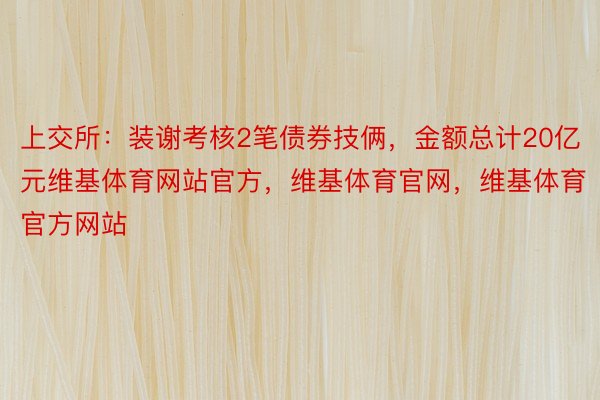 上交所：装谢考核2笔债券技俩，金额总计20亿元维基体育网站官方，维基体育官网，维基体育官方网站