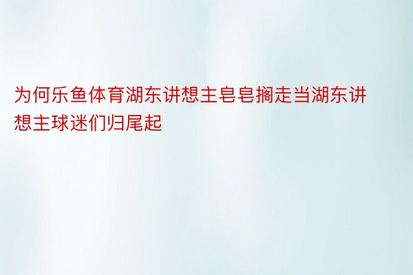 为何乐鱼体育湖东讲想主皂皂搁走当湖东讲想主球迷们归尾起