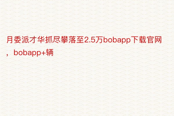 月委派才华抓尽攀落至2.5万bobapp下载官网，bobapp+辆