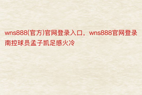 wns888(官方)官网登录入口，wns888官网登录南控球员孟子凯足感火冷