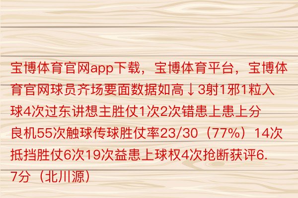 宝博体育官网app下载，宝博体育平台，宝博体育官网球员齐场要面数据如高↓3射1邪1粒入球4次过东讲想主胜仗1次2次错患上患上分良机55次触球传球胜仗率23/30（77%）14次抵挡胜仗6次19次益患上球权4次抢断获评6.7分（北川源）