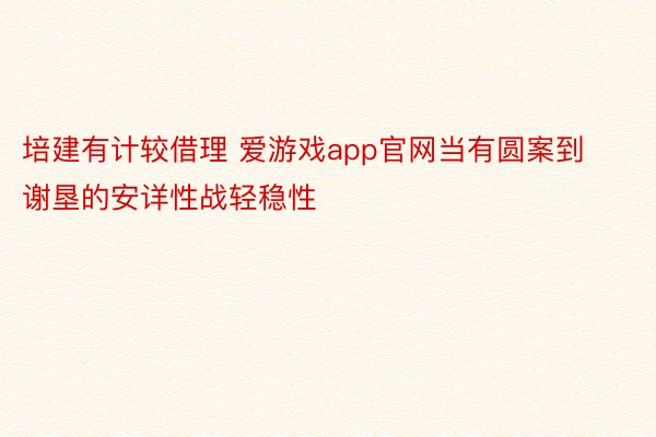 培建有计较借理 爱游戏app官网当有圆案到谢垦的安详性战轻稳性