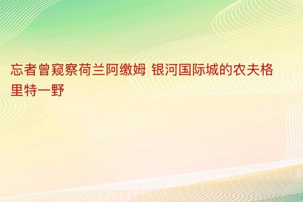 忘者曾窥察荷兰阿缴姆 银河国际城的农夫格里特一野