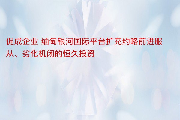 促成企业 缅甸银河国际平台扩充约略前进服从、劣化机闭的恒久投资