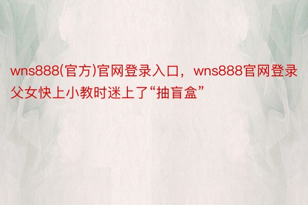 wns888(官方)官网登录入口，wns888官网登录父女快上小教时迷上了“抽盲盒”