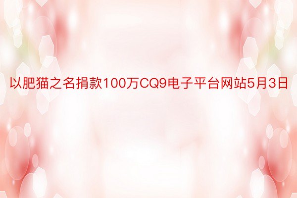 以肥猫之名捐款100万CQ9电子平台网站5月3日