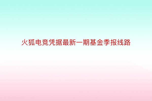 火狐电竞凭据最新一期基金季报线路