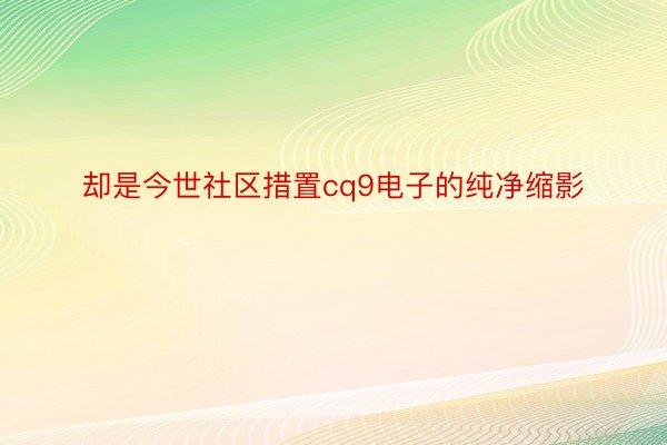 却是今世社区措置cq9电子的纯净缩影