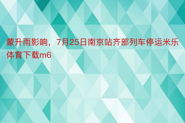 蒙升雨影响，7月25日南京站齐部列车停运米乐体育下载m6